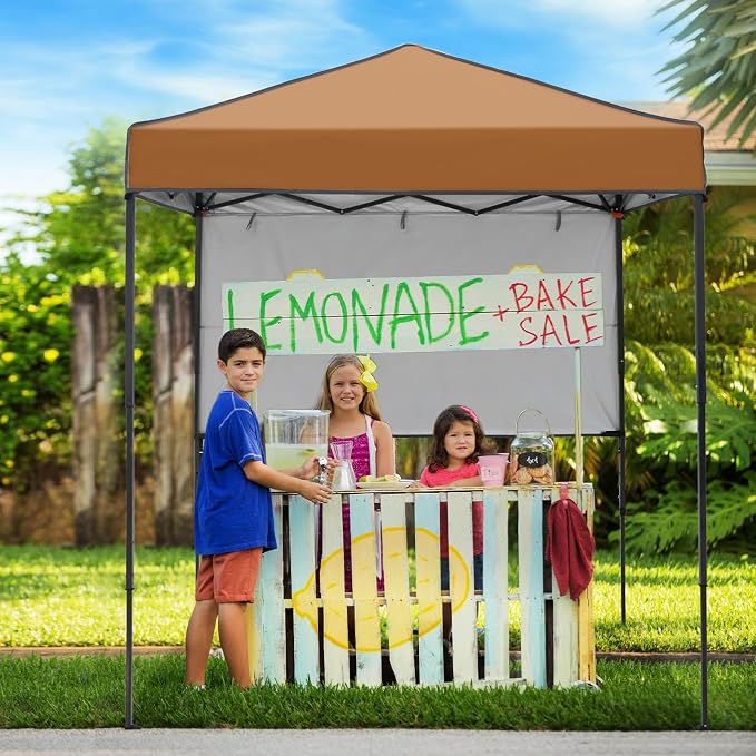 6x4 Pop Up Canopy Tent with Half Wall Panel, Instant Portable Beach Canopy, Outdoor Tent with Carry Bag for Camping, Sports, Tailgating, Events, Khaki