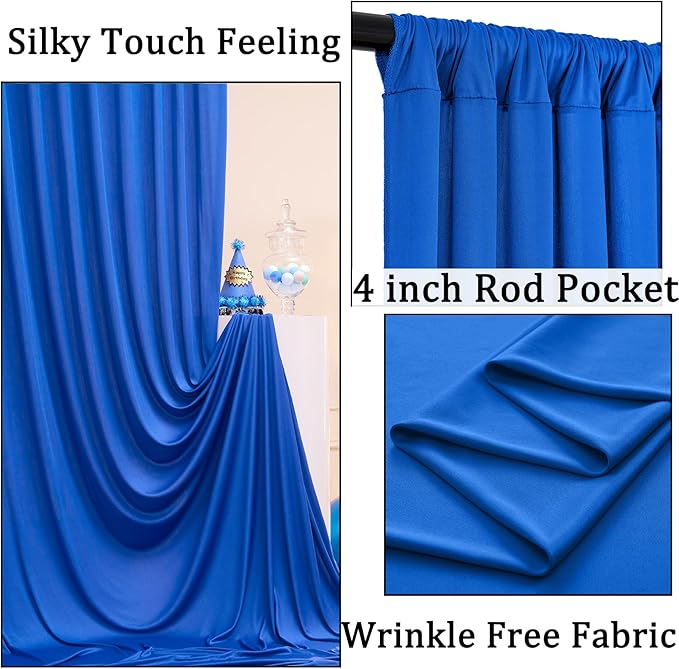 10ft x 10ft Wrinkle Free Royal Blue Backdrop Curtain for Parties, 2 Panels 5x10ft Silky Polyester Blue Photo Backdrop Drapes for Weddings Birthday Party Photography Background