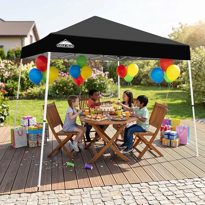 EAGLE PEAK 10x10 Slant Leg Pop-up Canopy Tent Easy One Person Setup Instant Outdoor Beach Canopy Folding Portable Sports Shelter 10x10 Base 8x8 Top (Black)