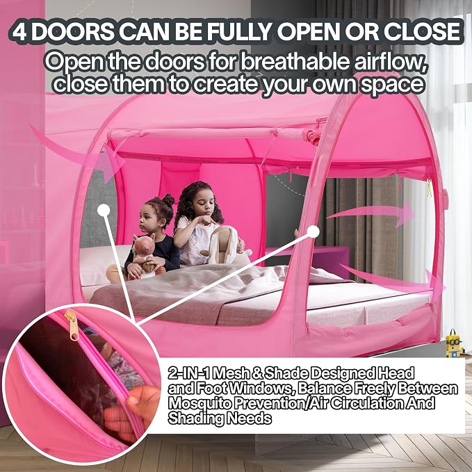 LEEDOR® Bed Tent Dream Tent Bed Canopy Shelter Cabin Sleeping Tent Indoor Pop Up Privacy Warm Breathable Mosquito Mesh Twin/Full/Queen for Kids and Adult (Mattress Not Included)