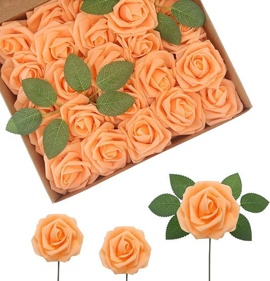 JOYLEX Artificial Flowers Realistic Roses, Real Looking Fake Roses with Stem for DIY Wedding Bouquets Centerpieces Bridal Shower Party Home Romantic Decorations (Orange, Regular 3" - 200pcs)