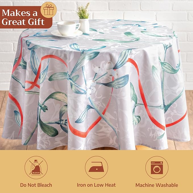 Maison d' Hermine Table Cloth Round Table 100% Cotton 63 Inches Fall Tablecloth Reusable Everyday Use for Thanksgiving Christmas Decorations Dining Farmhouse Party (Enora)