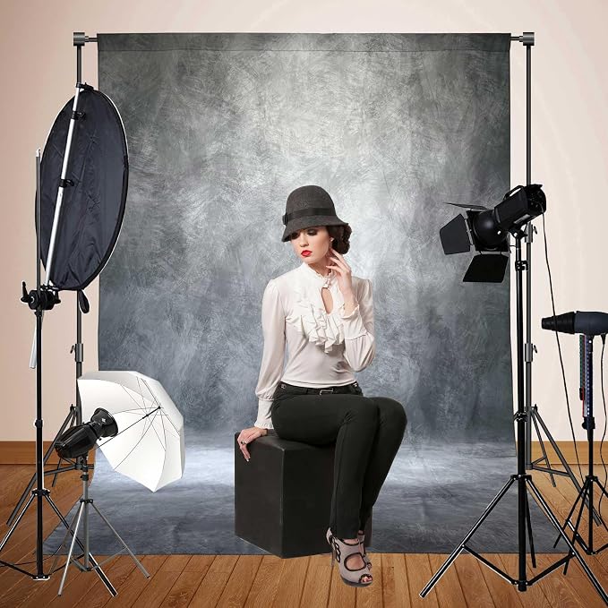 Abstract Professional Photography Backdrop for Portrait Photo Props Booth Background Photoshoot Studio with Polyester Fabric Roller Pocket on Top (8x12ft,Grey,No Stand)
