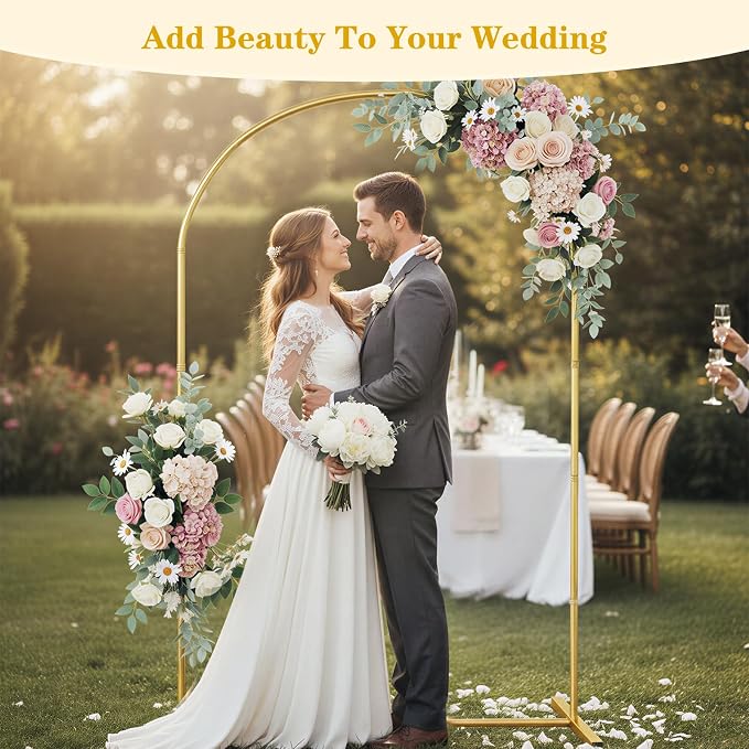 RUBFAC 6.6 FT Arch Backdrop Stand, Metal Gold Wedding Arch Frame, Floral Balloon Arch Stand for Birthday Baby Shower Bridal Anniversary Graduation Ceremony Party Backdrop Decoration