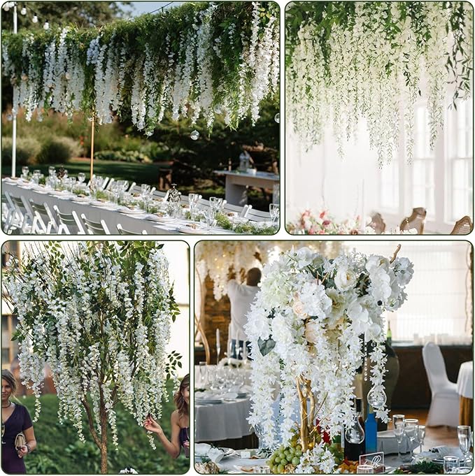 Alotiki Wisteria Hanging Flowers,36 Pack Fake Hanging Flowers,Wisteria Artificiales Garland for Home Wedding Arch Floral Party Garden Ceremony Outdoor Decor,3.6 Feet Long(36,White)