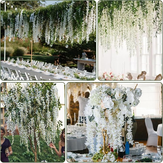 Alotiki Wisteria Hanging Flowers,Fake Hanging Flowers,Wisteria artificiales Garland for Home Wedding Arch Floral Party Garden Ceremony Outdoor Decor,3.6 feet Long(150,White)