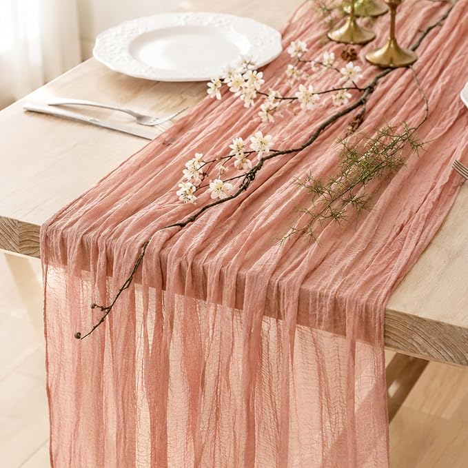 20 Pack Dusty Pink Cheesecloth Table Runner 120 Inch 10FT Gauze Cheese Cloth for Wedding Decoration, Baby Shower, Boho Decor