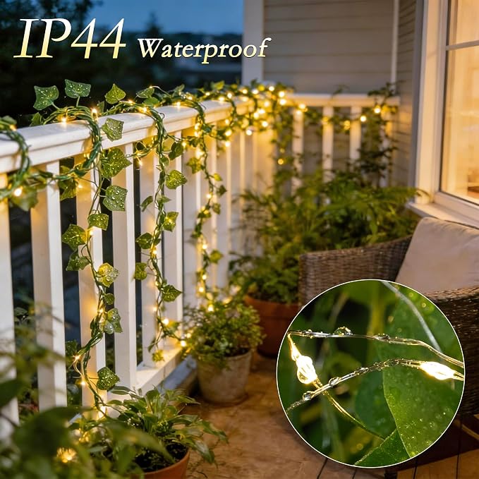 Ivy Vines with Fairy Lights, 200 LED Vine Lights with Remote and 8 Lighting Modes, Ivy Curtain Lights for Bedroom Wall Wedding Party Garden Decor, 6.6ft x 6.6ft
