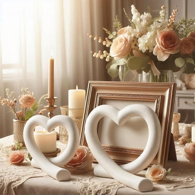 2 Pcs Modern Marble Heart Sculpture Home Decor Love Modern Line Aesthetic Statue Marble Heart Decoration for Her Him Love Wedding Anniversary Romantic Gift for Coffee Table Shelf