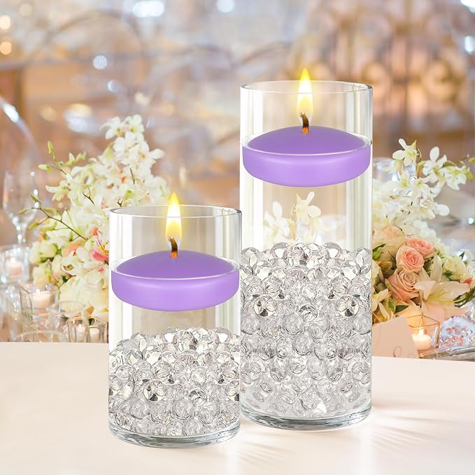 Mega Candles 4 pcs Unscented Lavender Floating Candles, Hand Poured Wax Candle 3 Inch Diameter, Home Décor, Wedding Receptions, Centerpieces, Occasions, Events, Festivities, Meditations, Spas