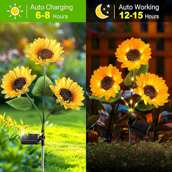 KOOPER Solar Lights Outdoor Decor - Upgraded 8 Pack Solar Garden Lights with 24 Bigger Sunflower Lights, Waterproof Solar Outdoor Lights Auto ON/Off Solar Decorative Lights for Garden, Patio, Yard