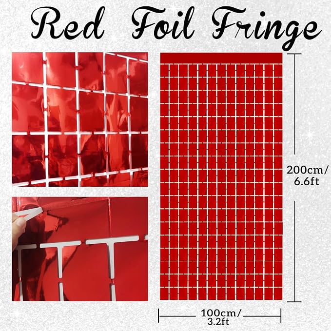 GOER Red Party Backdrop Metallic Tinsel Foil Fringe Curtains Photo Booth Props for New Year's Eve Graduation Bachelorette Birthday Casino Theme Party Holiday Celebration Party Decorations