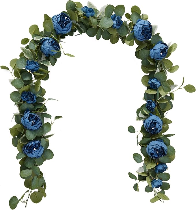 MISSPIN 2pcs Artificial Flowers Garland Eucalyptus Garland Vintage Fake Flower Peony Rose Vine Greenery Decorative Wall Hanging Plant for Wedding Arch Door Arrangement Party Decor
