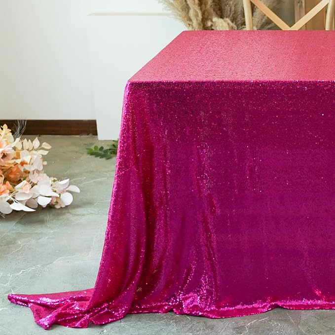 Sequin Tablecloth 90"x132" Hot Pink Party Glitter Tablecloth Rectangular Sequin Table Cover Overlay Glitter Wedding Birthday Reception Decoration Baby Bridal Shower Christmas Decorations