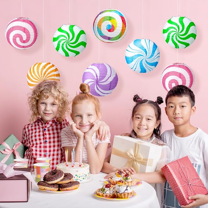 Tuanse 12 Pcs Candy Christmas Decorations 8 Inch Colorful Paper Lanterns Candy Party Decorations for Candyland Themed Hanging Ornaments DIY Ornaments for Holiday Xmas Birthday Indoor Outdoor Decor