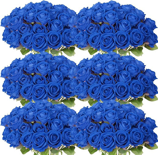 102 PCS Royal Blue Roses, Faux Blue Rose Bouquet, Silk Rose with Stems for DIY Wedding Flowers Decoration, Valentines Day Mothers Day, Wedding Decoration
