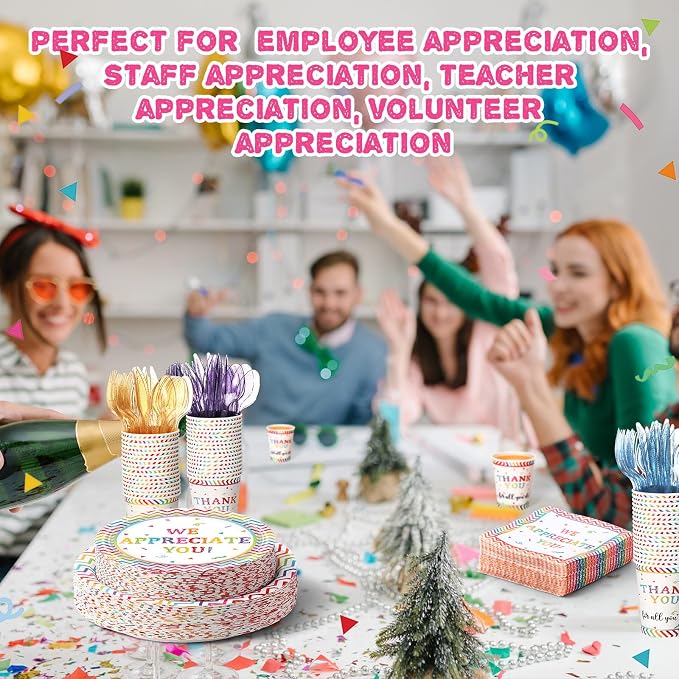 Pickmesh 400 Pcs Thank You Party Plates and Napkin Decoration We Appreciate You Paper Tableware Cups Knives Employee Staff Appreciation Teacher Doctor Party Decor Serve 50