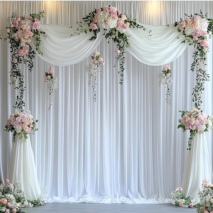 30ft x 14ft White Backdrop Curtains for Wedding-Wrinkle Free Backdrops Curtain Drapes Fabric Photo Back Drop Cloth for Baby Shower Photography, 6 Panels 14ft(H) x 5ft(W)
