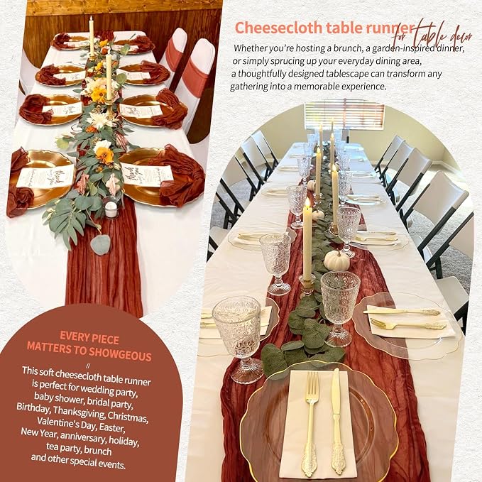 3 Pack Cheesecloth Table Runner 10FT Terracotta Table Runner Boho Gauze Cheese Cloth Table Runners Long Rustic Sheer Table Decorations for Wedding Party Baby Bridal Shower Birthday Holiday Home