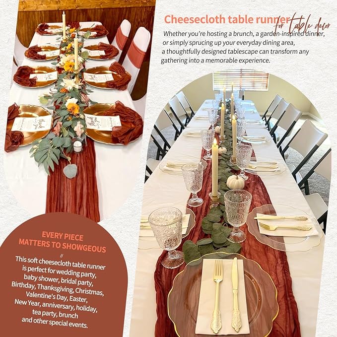 4 Pack Cheesecloth Table Runner 10FT Terracotta Fall Table Runner Boho Gauze Cheese Cloth Table Runners Long Rustic Sheer Table Decorations for Wedding Party Baby Bridal Shower Birthday Holiday Home