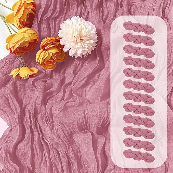 12 Pack Dusty Rose Cheesecloth Table Runner 17 x 108 Inch Gauze Table Runner Fabric Semi Sheer Cheese Cloth Table Decor Bulk for Rustic Romantic Wedding Baby Shower Table Decoration
