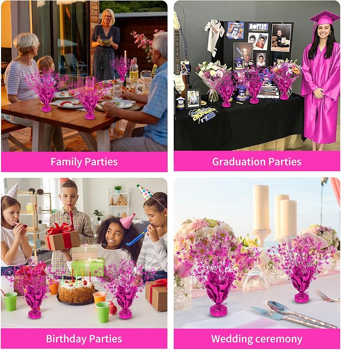 8 Pack Metallic Star Spray Centerpieces for Tables - Bulk 12.4" Foil Fountain Table Decorations for Large Events, Graduation 2026, Wedding Reception (Hot pink)
