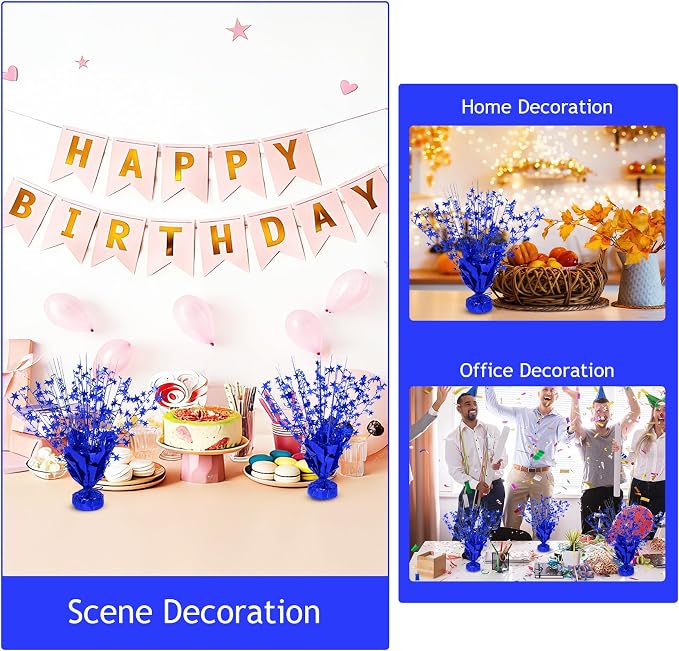 8 Pack Metallic Star Spray Centerpieces for Tables - Bulk 12.4" Foil Fountain Table Decorations for Large Events, Graduation 2026, Wedding Reception (Blue)