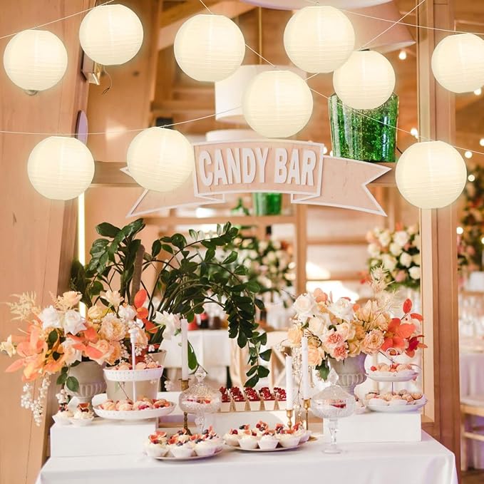 Paper Lanterns Party Decorations White Round Hanging Lanterns Chinese Japanese Paper Lantern Lamp for Bridal Showers Wedding Birthday Home Party Supplies, Set of 6 PCS