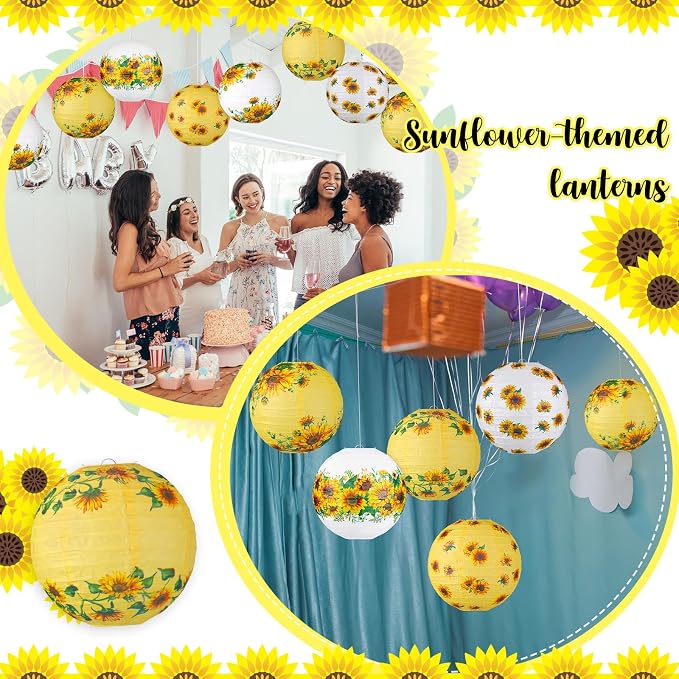 Panelee 12 Pcs Sunflower Paper Lanterns Party Decorations 8 Inch Hanging Round Hanging Paper Party Decorations for Holiday Indoor Outdoor Supplies