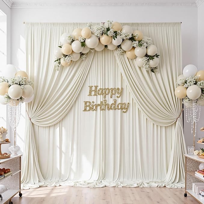 10ftx10ft Wrinkle Free Beige Backdrop Curtains for Parties, Silky Polyester Photo Backdrop Drapes 2 Panels 5x10ft Back Drop Cloth for Wedding Birthday Baby Shower Photography Background
