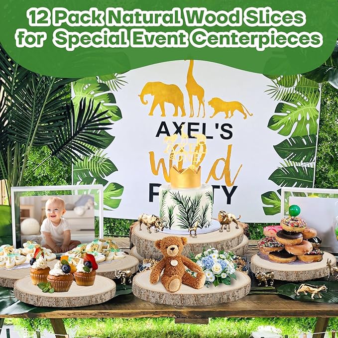12 Pack Wood Rounds 7-8 Inch Wood Slices for Crafts, Table Centerpieces,Wedding Decor,Baby Shower Rustic Centerpieces