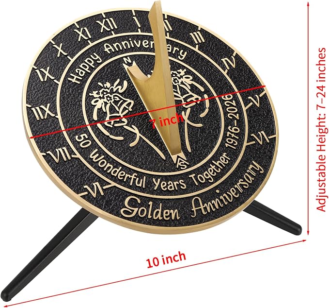 Brass Sundial with Pedestal for 50th Golden Wedding Anniversary (2026) - Elegant Home Decor or Garden Present for Him, Her, Parents, or Couples Celebrating 50 Years Together