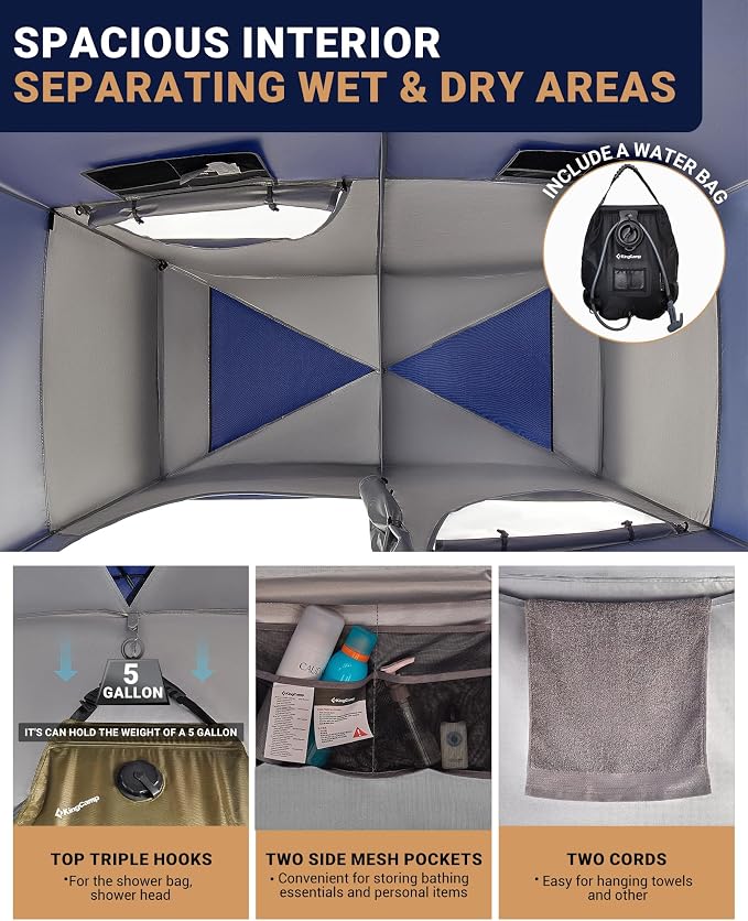 KingCamp Camping Shower Tent, Portable Outdoor Privacy Toilet & Changing Tent Windproof & Waterproof Easy Setup Shelter with Shower Bag for Camping Hiking Beach