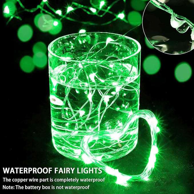12 Pack Green Fairy Lights 7Ft 20 LED Twinkle String Lights 3 Modes Battery Operated Waterproof Firefly Starry for Mason Jar Table Centerpieces Halloween Christmas St. Patrick's Day