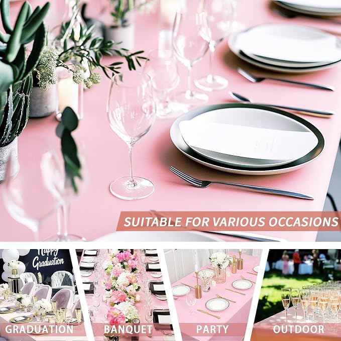 Fixwal 3 Pack Pink Tablecloth Rectangle 6Ft, Stretch Spandex Fitted Table Cover for Party, Trade Show, Wedding, Buffet, Graduation, Vendor Stand