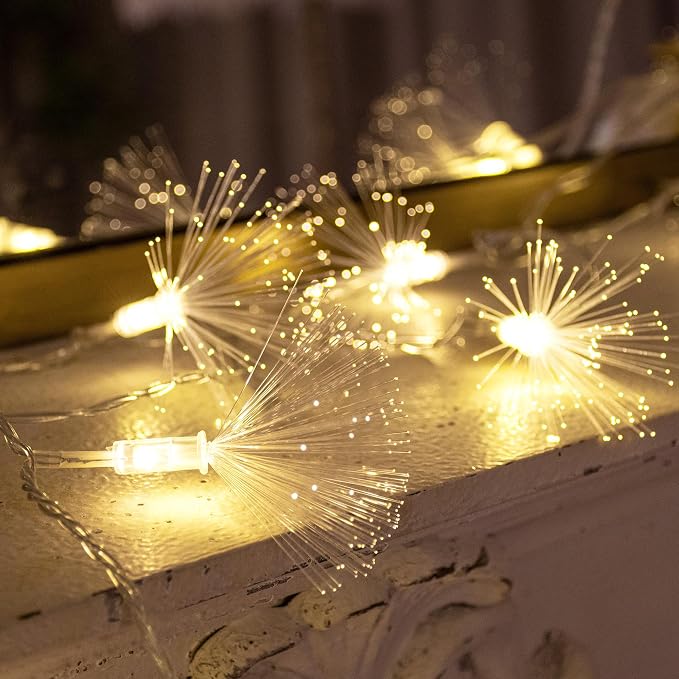 YOLIGHT 33FT Fiber Optic Christmas Lights Plug in, 60 LED Mini Firework String Light Starburst Fairy Lights for Xmas Tree Garden Patio Wedding Decoration Indoor Outdoor (Warm White)