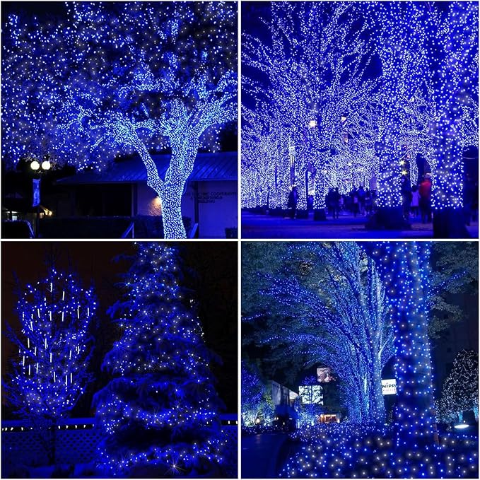 LAMPHOME 165FT 500 LED Blue White String Lights, 16 Modes Plug in Mini Fairy Lights, Waterproof Outdoor Christmas Lights for Hanukkah Xmas Tree Garland Bedroom Ocean Party July 4th Patriotic Decor