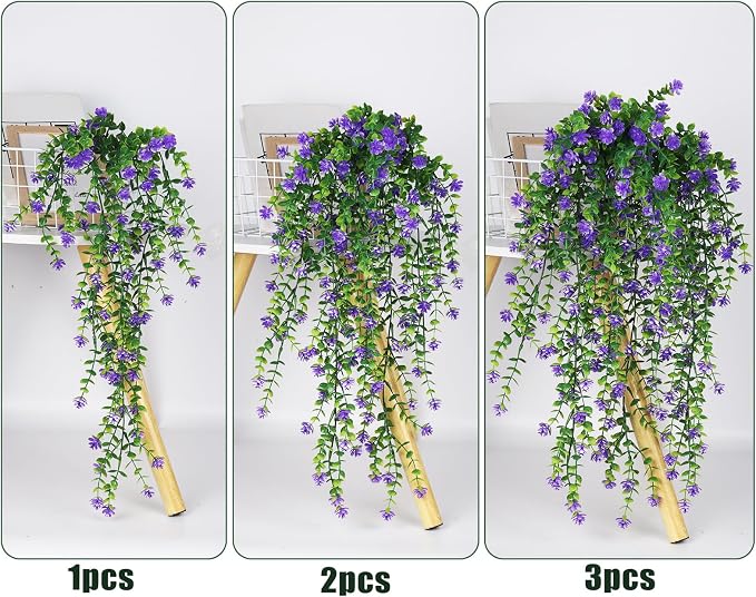 RECUTMS Vine Plant Fake Ferns Plants Large Faux Artificial Hanging Plants Wall Plants Artificial Hanging Plants Outdoors Fake Hanging Plant Greenery Vine for Outdoor Plants Decor 3 Pcs(Purple)
