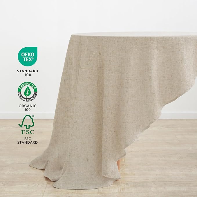 Linen World Round Linen Blend Tablecloth 90 Inch | Linen Look, Soft Cool & Breathable, Machine Washable, Natural, Dining Kitchen Outdoor Decorative