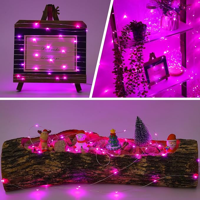 YEGUO Fairy Lights Battery Operated, 8 Packs Each 16ft 50 LED Fairy Lights Battery Operated, Christmas Lights Indoor for Bedroom Wedding Party Holiday Gift(Pink)