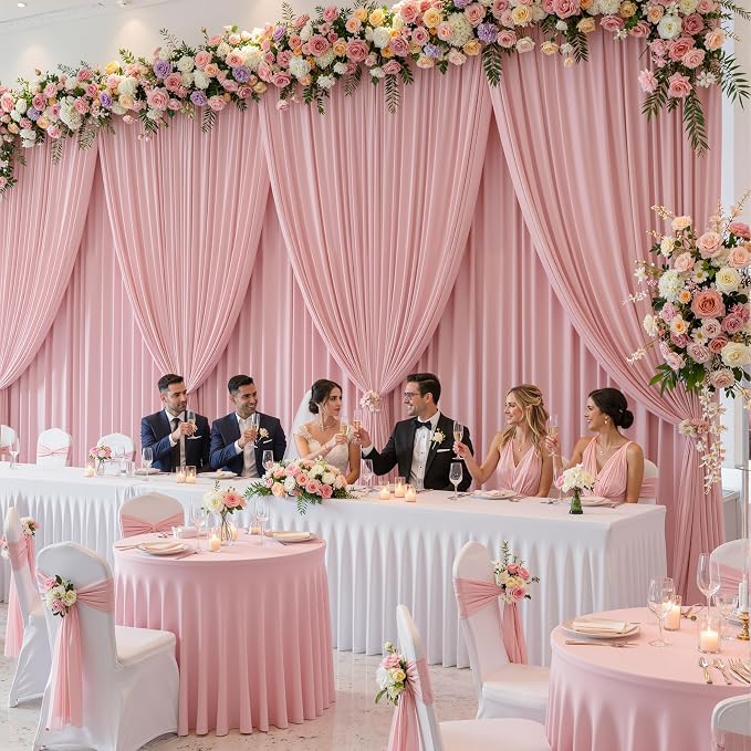 8 Panles Dusty Rose Backdrop Curtains - Wrinkle Free Fabric Backdrop Curtain for Photoshoot,10ft Wedding Party Photo Backdrop Drapes for Birthday Baby Shower Photography Stage Background Decorations