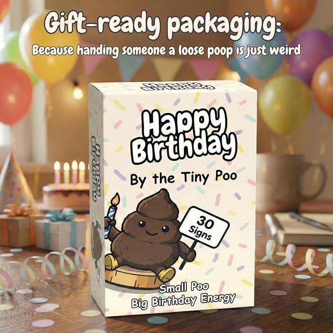 Birthday Gift for Women Men - Positive Poo Funny Crochet with 30 Hilarious Bday Cards | Cool Humor Gag Gift for Friends Coworker Sister Brother | Happy Birthday Party Decor Silly Present for Him Her
