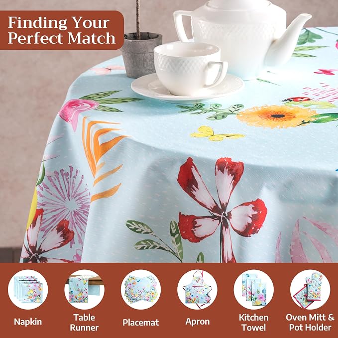 Maison d' Hermine Table Cloth Round Table 100% Cotton 63 Round Inches Tablecloth Reusable Decorative for Dining Kitchen Room Farmhouse Party Home Hotel Restaurant Spring Summer - Jardin D'Ete - Mint