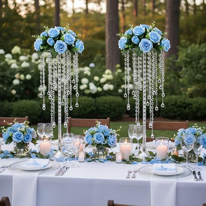 Bigsee 10 Pcs 21.65 inches Crystal Flower Stand Wedding Centerpieces for Tables, Tabletop Silver Metal Flower Arrangement Holder, Elegant Bulk Metal Vases for Reception Party Ceremony Decoration