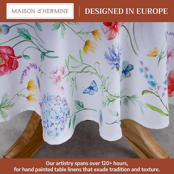 Maison d' Hermine Table Cloth Round Table 100% Cotton 63 Round Inches Tablecloth Reusable Decorative for Dining Kitchen Room Farmhouse Party Home Hotel Restaurant Spring Summer - Just Floral
