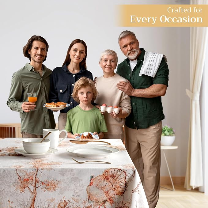Maison d' Hermine Table Cloth Rectangle Table 100% Cotton 70 x 140 Inches Fall Tablecloth Reusable Everyday Use for Thanksgiving Christmas Decorations Dining Farmhouse Party (Giving Thanks)