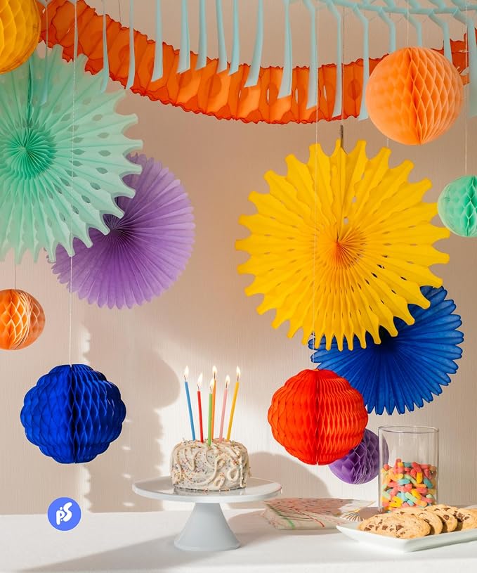 POP SOCIIAL Eco Friendly Paper Party Decoration Set - 13 Pieces, Miami Carnival - Made in the USA Plastic-Free FSC Sustainable Recyclable Reusable Pack - Dopamine Decor