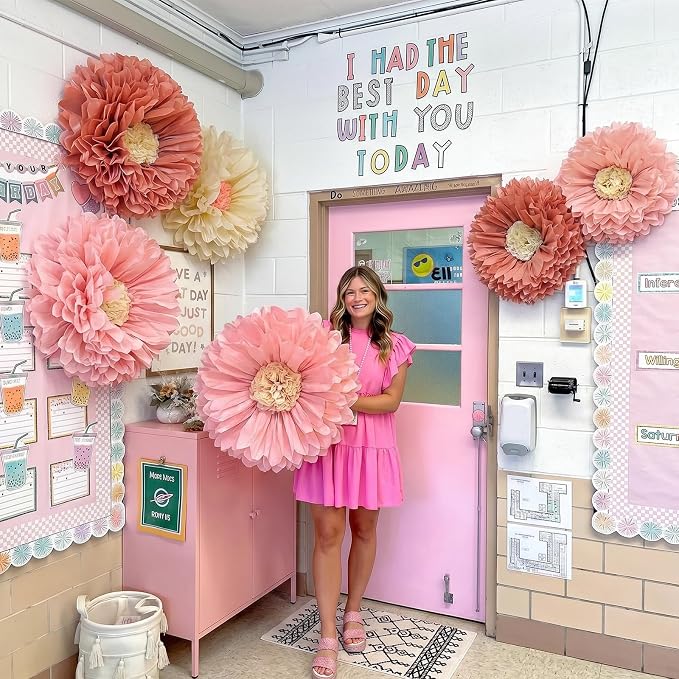 Chunful 5 Pcs 30'' 24'' Colorful Giant Paper Flower Handcrafted Boho Large Tissue Paper Flower for Wall Crepe Floral Large Hanging Tissue Pom Poms for Wedding Bridal Baby Shower Party Nursery Birthday