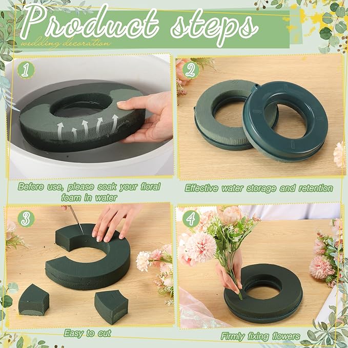Joyfolk 8 Pcs 8 Inch Floral Foam Rings Round Green Flower Wet Foam Ring Flower Arrangement Kit for Florist Wedding Decoration for Birthdays, Home, Parties