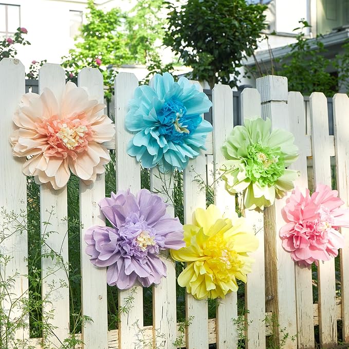 SUNBEAUTY Pastel Paper Flowers 6Pcs Large Tissue Paper Flowers Decoration for Wall 12 Inch Giant Crepe Flowers for Spring Garden Backdrop Pastel Birthday Easter Wedding Party Bulletin Board